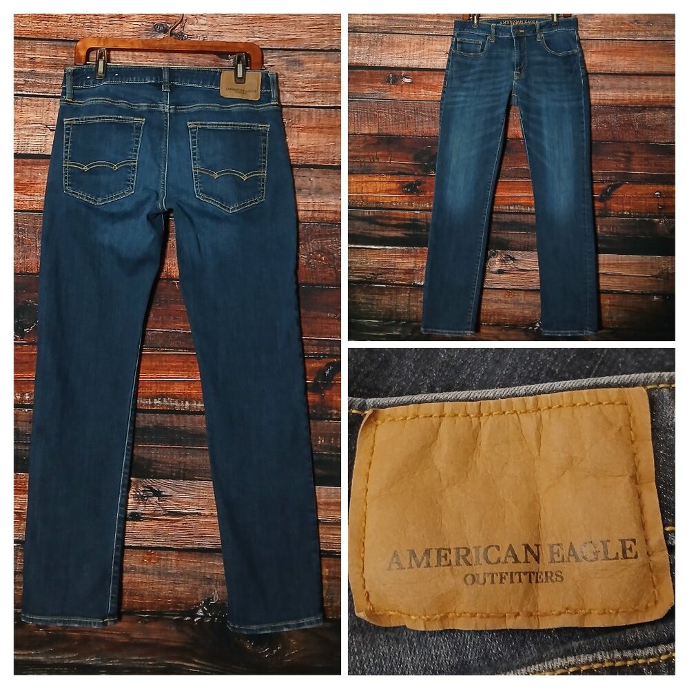 American Eagle Jeans Mens 32X31 Extreme Flex Slim Straight Dark Wash Denim